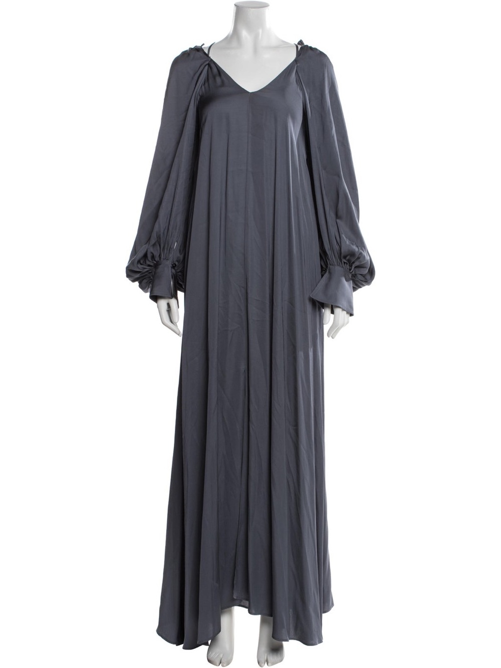 palmer//Harding - Women's Long Grey V-Neck Balloon Sleeve Dress